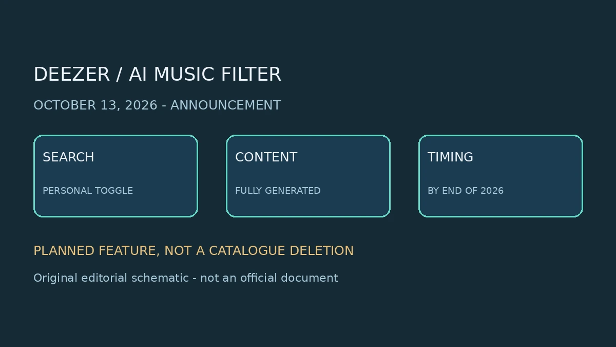 תרשים מקורי: Deezer מתכננת מתג להסתרת מוזיקת AI: מחיפוש, לא מחיקת הקטלוג; אינו צילום או מסמך רשמי