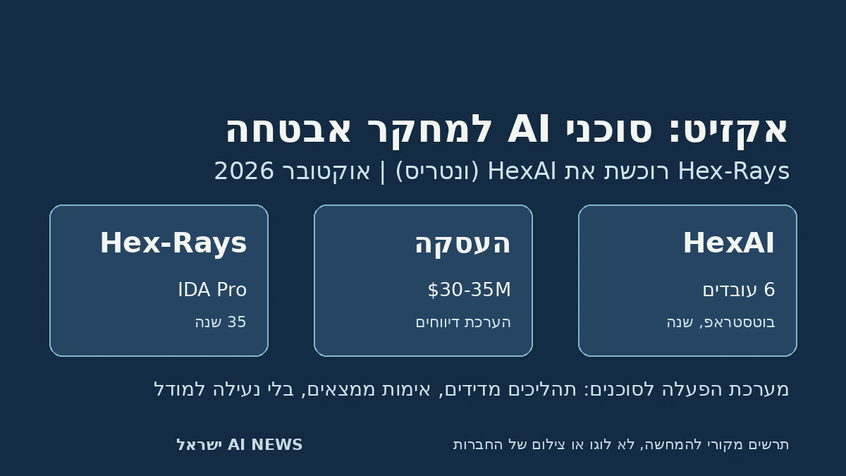 תרשים מקורי: חברת HexAI הישראלית, העסקה המוערכת ורכישתה על ידי Hex-Rays הבלגית; לא לוגו או צילום של החברות