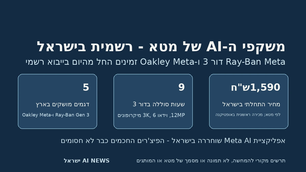 תרשים מקורי: משקפי ה-AI של מטא מגיעים רשמית לישראל - Ray-Ban Meta דור 3 ו-Oakley Meta; לא תמונה או לוגו של מטא או המותגים