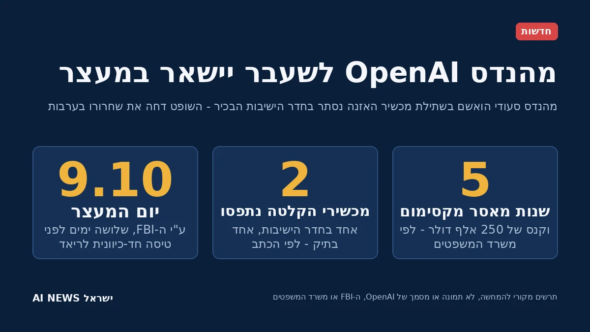 תרשים מקורי: פרשת ההאזנה ב-OpenAI - מהנדס OpenAI לשעבר יישאר במעצר; לא תמונה או לוגו של OpenAI, ה-FBI או משרד המשפטים
